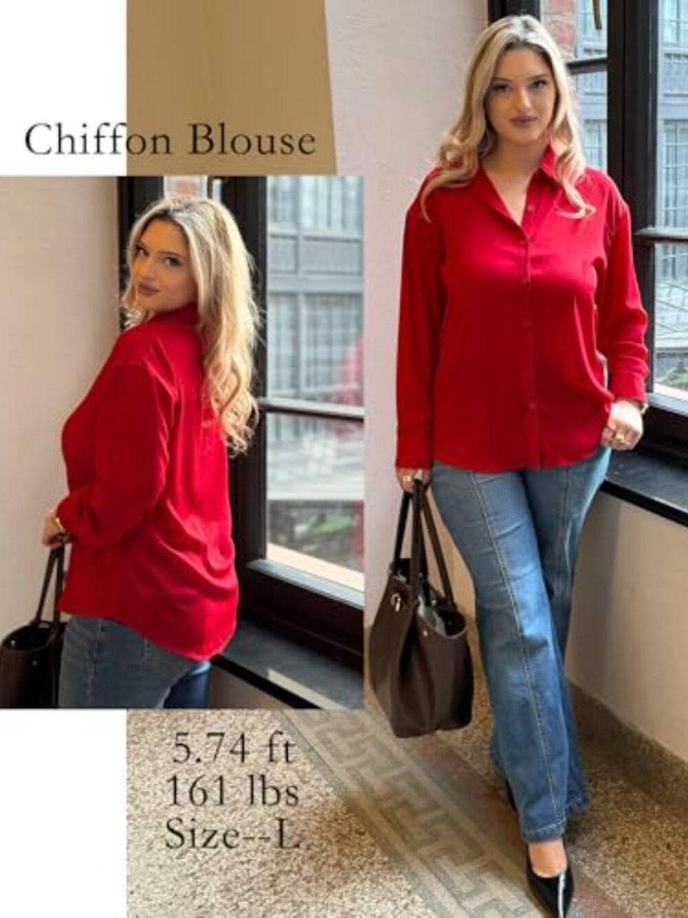Zeagoo Womens Button Down Chiffon Blouse Casual Printed Long Sleeve Top - Picture 5 of 7